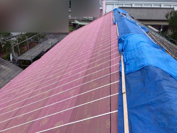 藤枝市_和型屋根葺き替え_施工中ルーフィング
